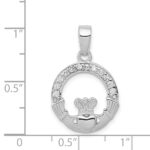Sterling Silver Rhodium Plated CZ Claddagh Pendant - Image 4