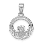 Sterling Silver Rhodium Plated CZ Claddagh Pendant - Image 4