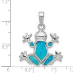 Sterling Silver Rhodium-plated Blue Inlay Created Opal Frog Pendant - Image 3