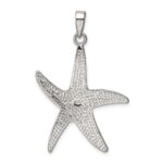 Sterling Silver Rhodium-plated Blue Inlay Created Opal Starfish Pendant - Image 4