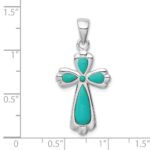 Sterling Silver Rhodium-plated Polished Imitation Turquoise Cross Pendant - Image 4