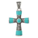 Sterling Silver Synthetic Turquoise Antiqued Cross Pendant