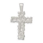 Sterling Silver Satin Finish Diamond-cut Cross Pendant - Image 4