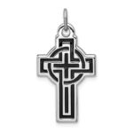 Sterling Silver Platinum-plated & Black Platinum Design Cross Pendant