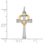 Sterling Silver Platinum-plated & Gold-tone Polished Cross w/Heart Pendant - Image 4