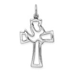 Sterling Silver Platinum-plated Polished Cut-out Dove Cross Pendant - Image 3