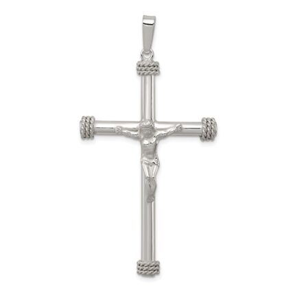 Sterling Silver Polished Textured Hollow Crucifix Pendant