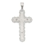 Sterling Silver Polished Filigree Cross Crucifix Pendant - Image 4