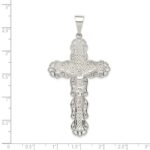 Sterling Silver Polished & Textured Large Floral Cross w/Jesus Pendant - Image 3