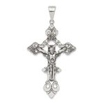 Sterling Silver Antiqued Large INRI Crucifix Pendant