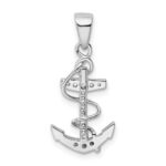Sterling Silver Rhodium-plated CZ Anchor Pendant - Image 3