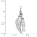 Sterling Silver Rhodium-plated Polished/Textured Wish/Angel Wing Pendant - Image 3