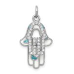 Sterling Silver Rhodium-plated Enamel Hamsa w/CZ pendant - Image 4