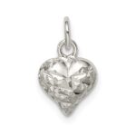 Sterling Silver Polished Diamond-cut Puff Heart Charm - Image 3