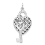 Sterling Silver Rhodium-plated CZ Heart Lock & Key Pendant - Image 5