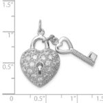 Sterling Silver Rhodium-plated CZ Heart Lock & Key Pendant - Image 3