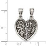 Sterling Silver Antiqued Best Friends Break Apart Heart Pendant - Image 3