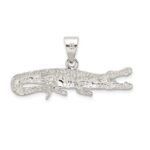 Sterling Silver Polished & Textured Crocodile Pendant - Image 4