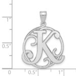 Sterling Silver Rhodium-plated Fancy Script Letter K Initial Pendant - Image 3