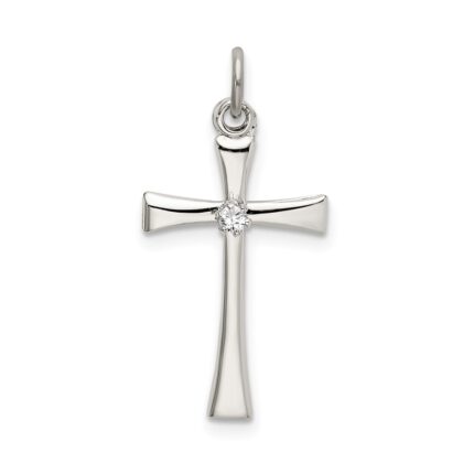 Sterling Silver Polished CZ Cross Pendant