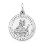 Sterling Silver Rhodium-plated Spanish St. Lucy Medal Pendant