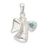Sterling Silver Angel w/Light Blue CZ Heart Pendant - Image 3
