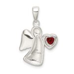 Sterling Silver Angel w/Dark Red CZ Heart Pendant - Image 3