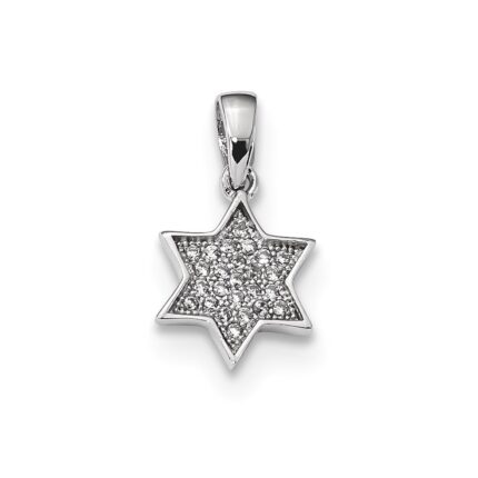 Sterling Silver Rhodium-plated CZ Star of David Pendant