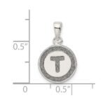 Sterling Silver Glitter Enamel Letter T Initial Circle Pendant - Image 3