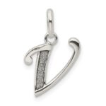 Sterling Silver Polished Glitter Enamel Letter V Initial Charm
