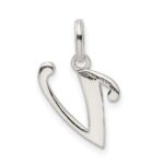Sterling Silver Polished Glitter Enamel Letter V Initial Charm - Image 4