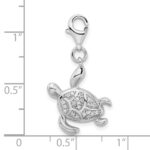 Sterling Silver Rhodium-plated CZ Sea Turtle with Lobster Clasp Charm - Image 4