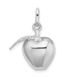 Sterling Silver Rhodium Plated Polished Puffed Apple w/ Leaf Charm - Image 3