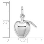 Sterling Silver Rhodium Plated Polished Puffed Apple w/ Leaf Charm - Image 4