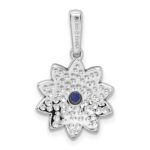 Sterling Silver Rhod-pltd Created Sapphire and Enamel Flower Pendant - Image 3
