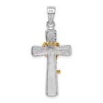 Sterling Silver Rhodium-plated Polished Gold Tone Double Cross Pendant - Image 3