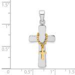 Sterling Silver Rhodium-plated Polished Gold Tone Double Cross Pendant - Image 4