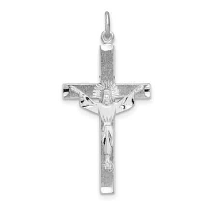 Sterling Silver Platinum-plated Textured Risen Christ Cross Pendant