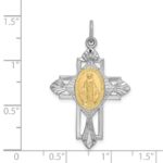 Sterling Silver Platinum-plated Gold Tone Miraculous Medal Cross Pendant - Image 4