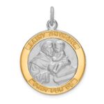 Sterling Silver Platinum-plated & Gold Tone St. Anthony Medal Pendant