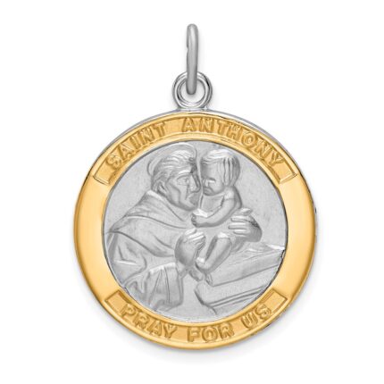 Sterling Silver Platinum-plated & Gold Tone St. Anthony Medal Pendant