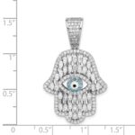 Sterling Silver Rhodium-plated White & Blue CZ Hamsa Eye Pendant - Image 4