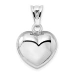 Sterling Silver Rhodium-plated Polished Bell inside Puffed Heart Pendant - Image 3