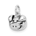 Sterling Silver Rhodium-plated Antiqued Pig Head Pendant - Image 5