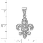 Sterling Silver Rhodium-plated Polished CZ Fleur De Lis Pendant - Image 4