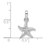 Sterling Silver Rhodium-plated Polished Textured Starfish Pendant - Image 4