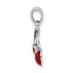 Sterling Silver RH-plated Red & Green Enameled Cherry Children's Pendant - Image 2