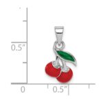 Sterling Silver RH-plated Red & Green Enameled Cherry Children's Pendant - Image 4