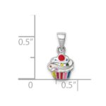 Sterling Silver RH-plated Multi-color Enameled Cupcake Children's Pendant - Image 4