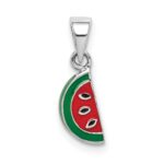 Sterling Silver RH-plated Enameled Watermelon Children's Pendant